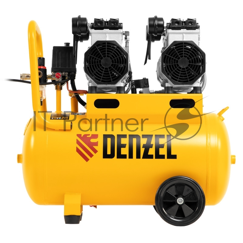 Компрессор безмаслянный малошумный DLS 2200/50, 2200 Вт, 2х1100, 50 л, 380 л/мин// Denzel