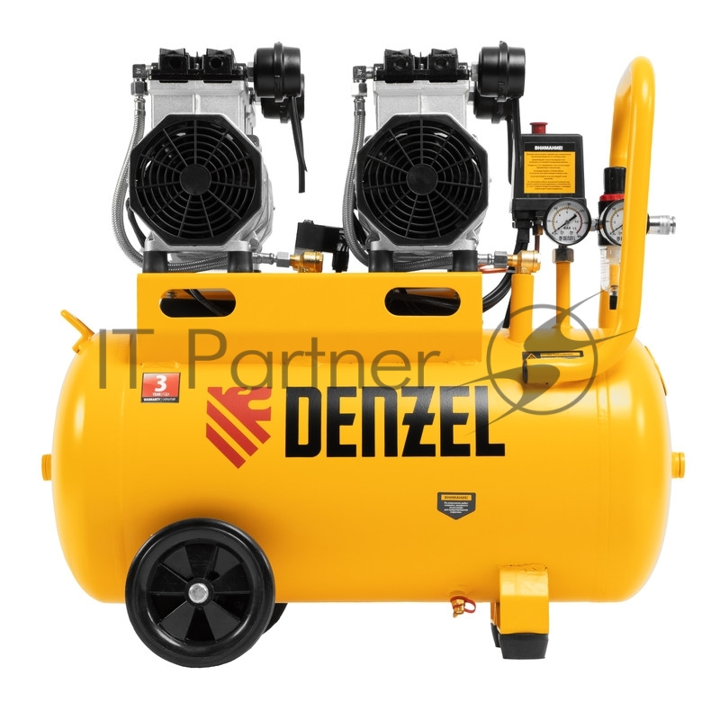 Компрессор безмаслянный малошумный DLS 2200/50, 2200 Вт, 2х1100, 50 л, 380 л/мин// Denzel