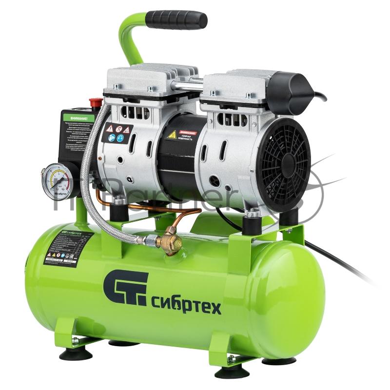 Компрессор безмаслянный малошумный МБ 750/10,750 Вт, 10 л, 150 л/мин// Сибртех