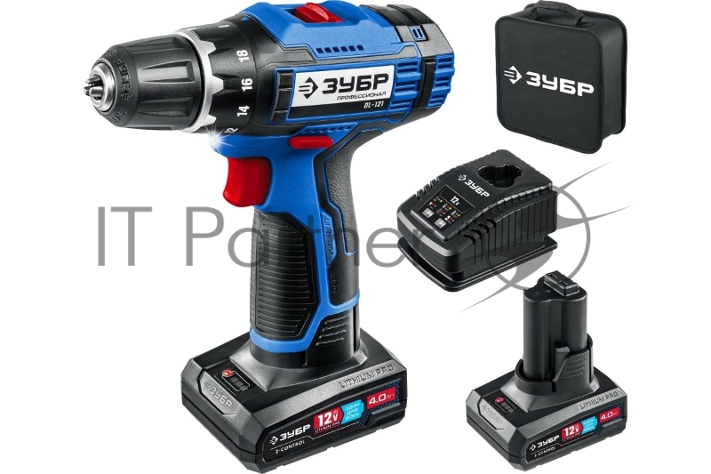 Дрель-шуруповерт ЗУБР 12В, 2 АКБ (4Ач), в сумке, Профессионал. DL-121-42