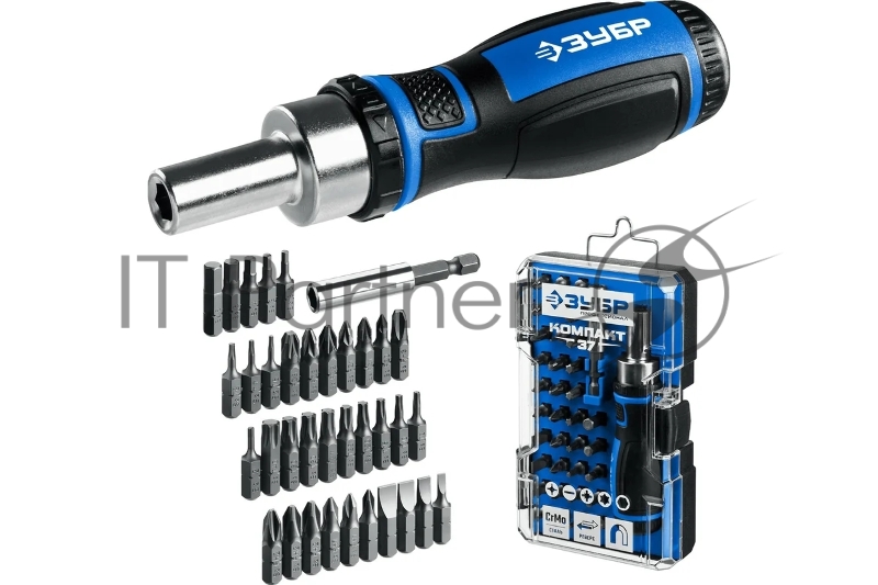 Набор: реверсивная отвертка с насадками 37 шт ЗУБР Компакт-37