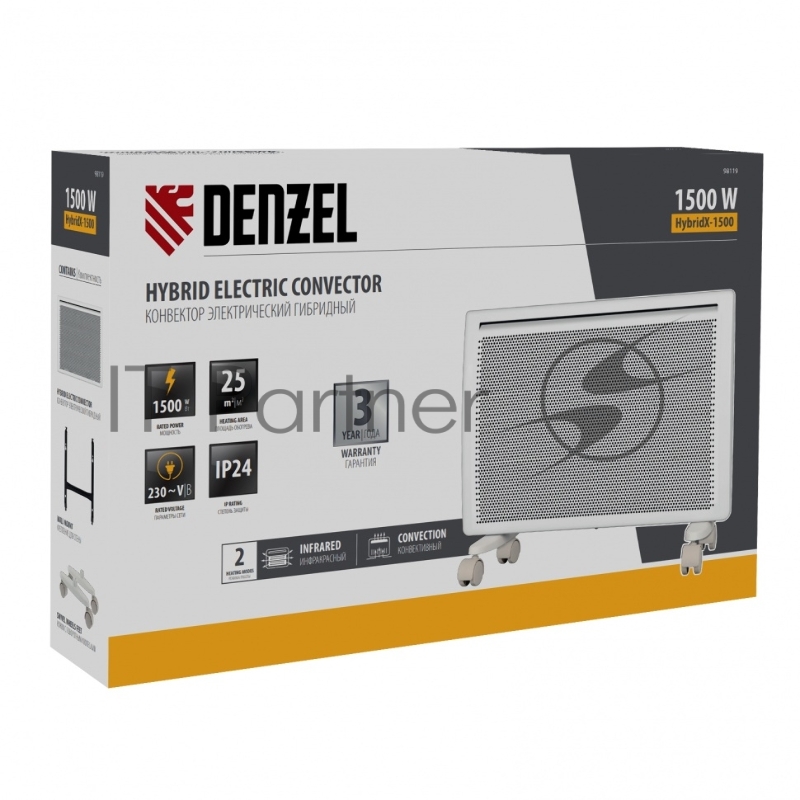 Конвектор гибридный электрический HybridX-1500, ИК нагреватель, цифровой термостат// Denzel