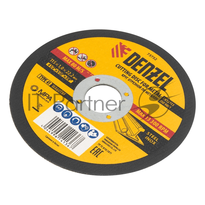 Круг отрезной по металлу, 115 х 1,0 х 22,2 мм, WA60TBF// Denzel