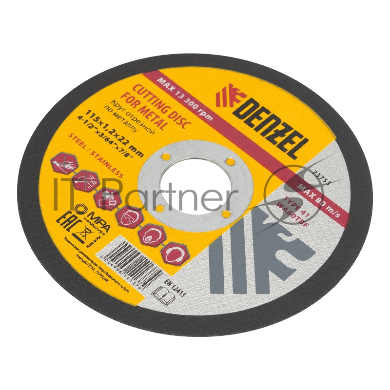 Круг отрезной по металлу, 115 х 1,2 х 22,2 мм, WA60TBF// Denzel