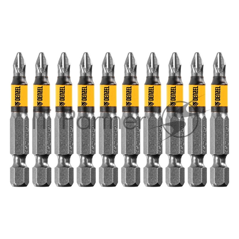 Набор бит PH2х50, сталь S2, 10 шт., круглый профиль, отрывная упаковка// Denzel