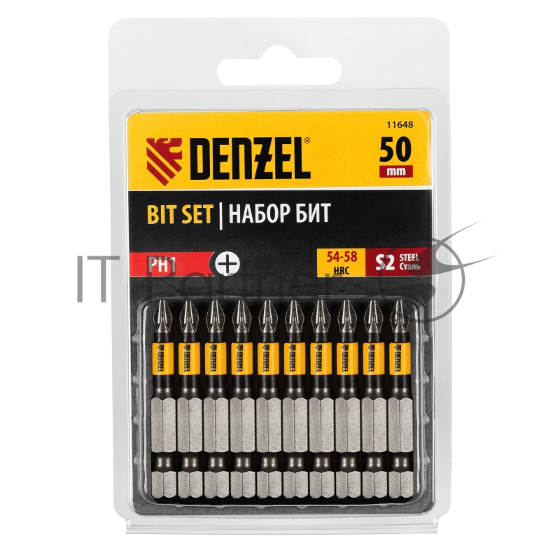 Набор бит PH1х50, сталь S2, круглый профиль, 10 шт.// Denzel