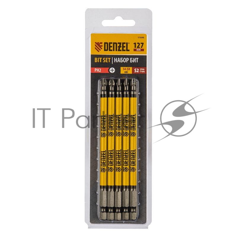Набор бит PH2х127, сталь S2, круглый профиль, 5шт.// Denzel