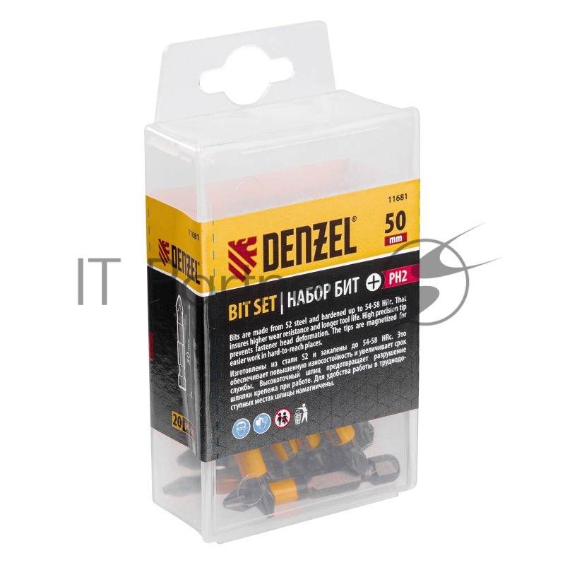 Набор бит PH2х25, сталь S2, 20 шт., пластиковая коробка// Denzel