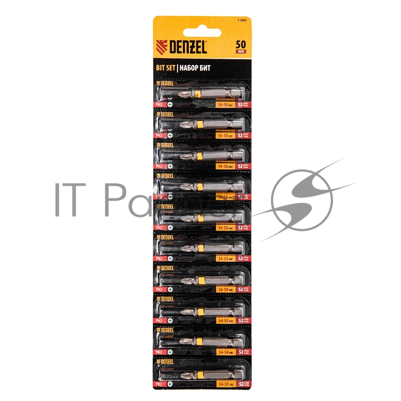 Набор бит PH2х50, сталь S2, 10 шт., шестигранный профиль, отрывная упаковка// Denzel
