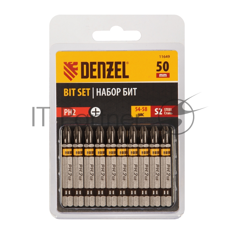 Набор бит PH2х50, сталь S2, шестигранный профиль, 10 шт.// Denzel