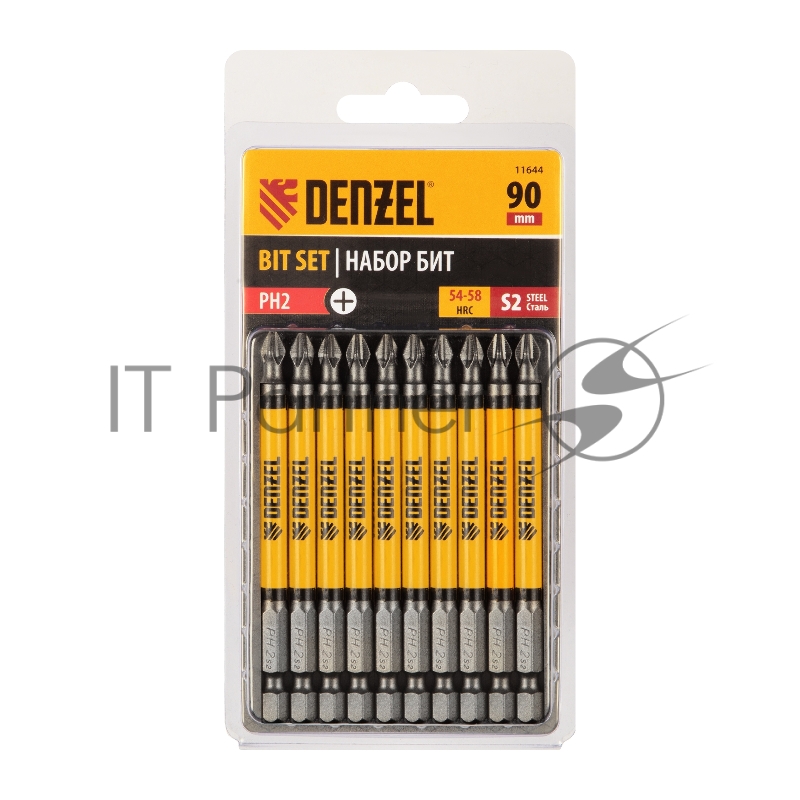 Набор бит PH2х90, сталь S2, круглый профиль, 10 шт.// Denzel