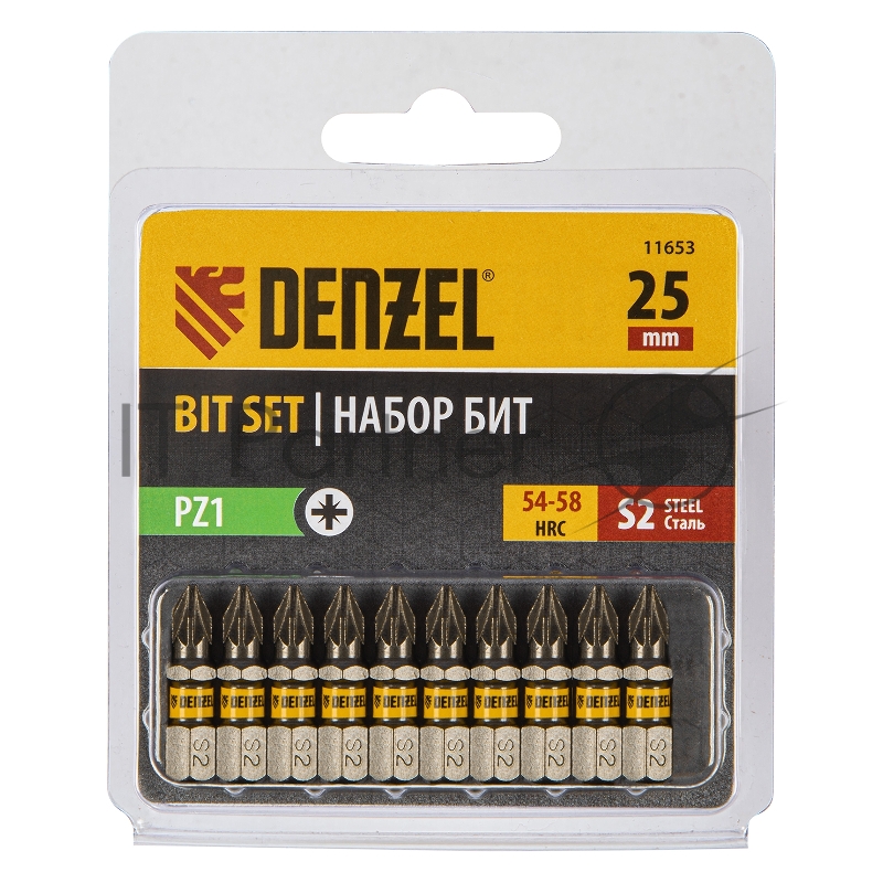 Набор бит PZ1х25, сталь S2, шестигранный профиль, 10 шт.// Denzel