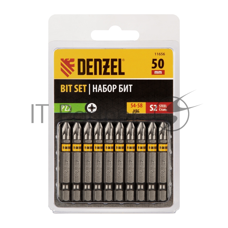 Набор бит PZ2х50, сталь S2, шестигранный профиль, 10 шт.// Denzel