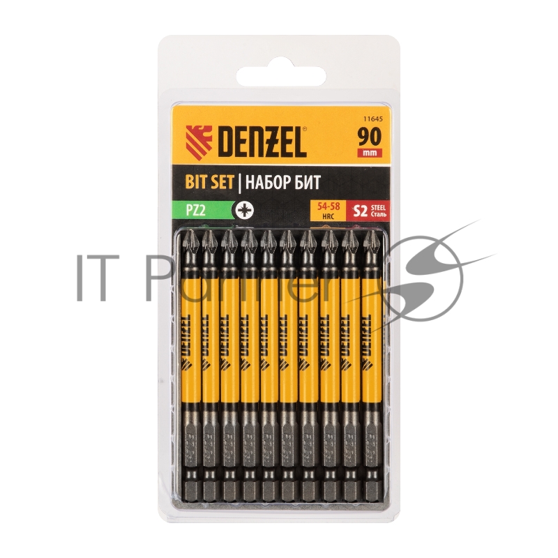 Набор бит PZ2х90, сталь S2, круглый профиль, 10шт.// Denzel
