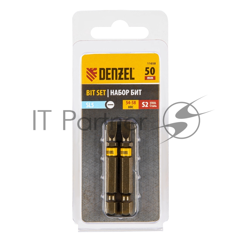 Набор бит SL5,0х50, сталь S2, шестигранный профиль, 2 шт.// Denzel