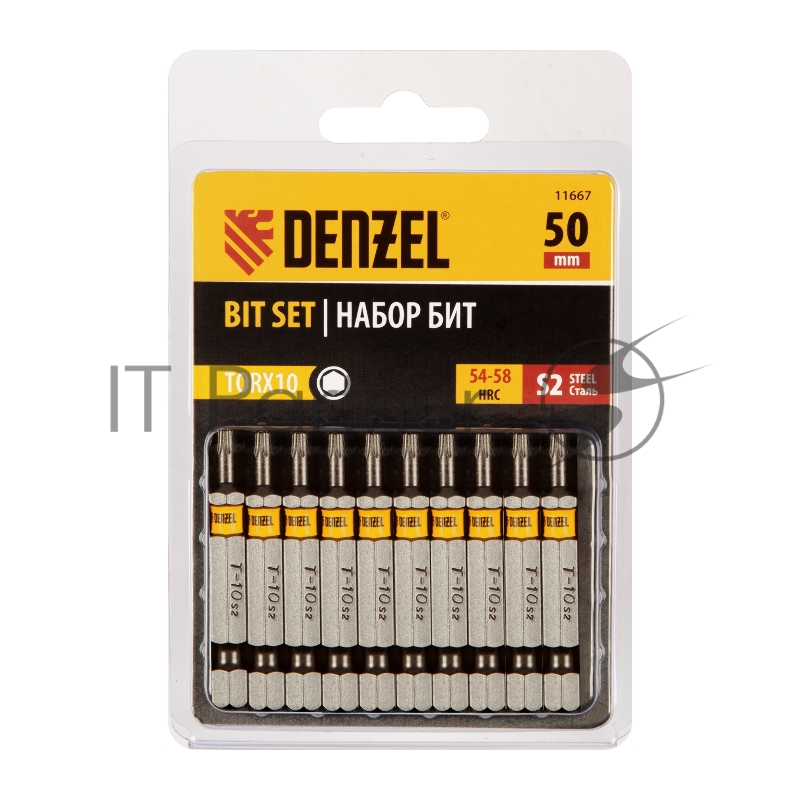 Набор бит TORX 10х50, сталь S2, шестигранный профиль, 10 шт.// Denzel
