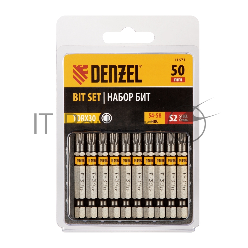 Набор бит TORX 30х50, сталь S2, шестигранный профиль, 10 шт.// Denzel