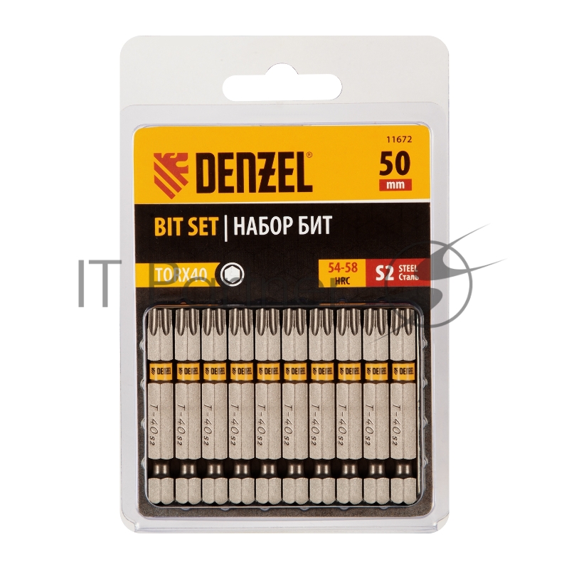 Набор бит TORX 40х50, сталь S2, шестигранный профиль, 10 шт.// Denzel
