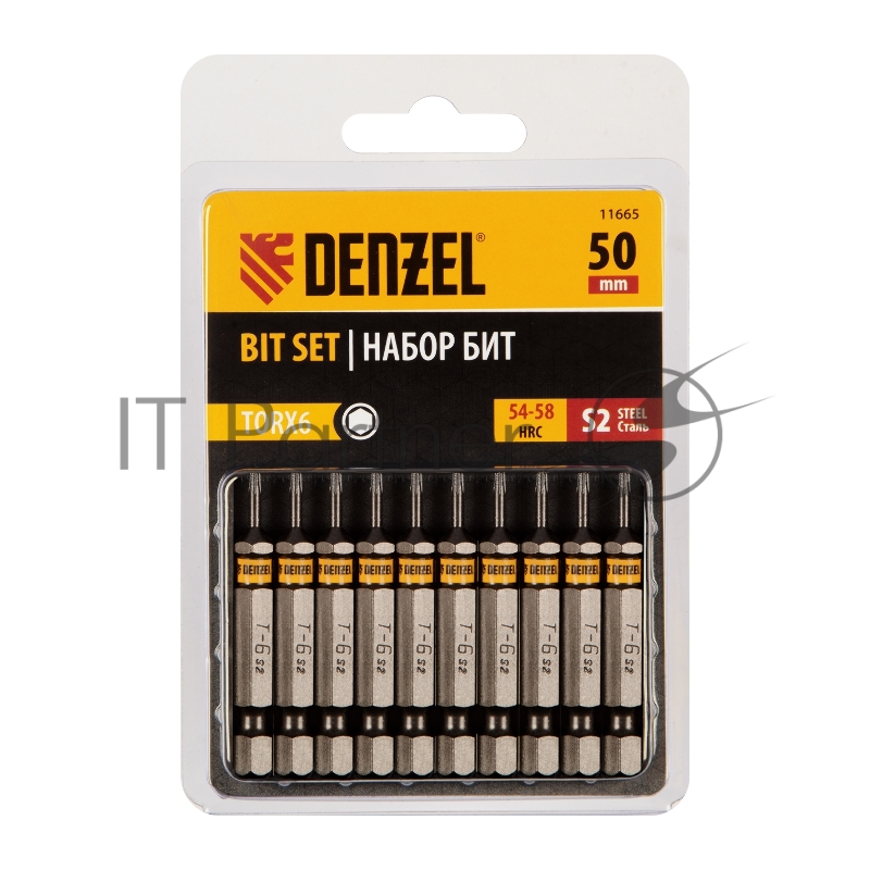 Набор бит TORX 6х50, сталь S2, шестигранный профиль, 10 шт.// Denzel