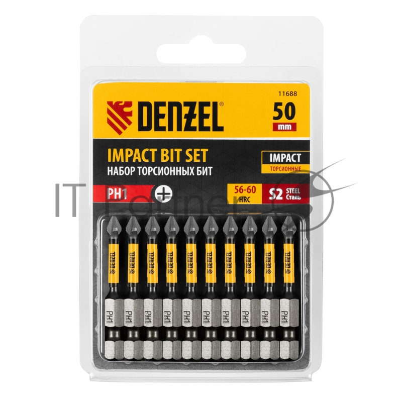 Набор бит торсионных PH1x50 мм, лазерная обработка шлица, сталь S2, 10 шт.// Denzel