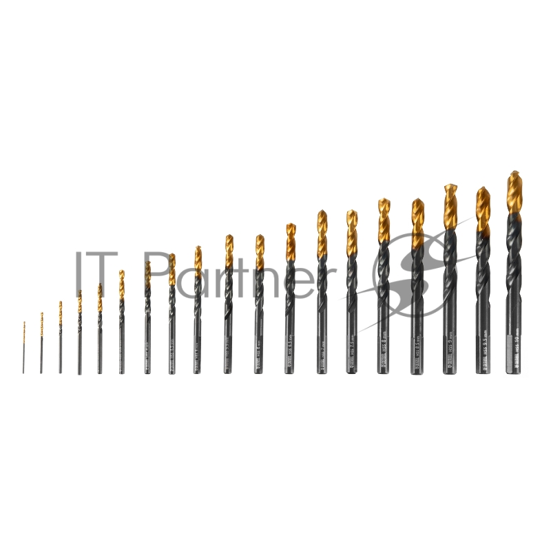 Набор сверл по металлу, 1-10 мм, HSS-Tin, Golden Tip, 19 шт// Denzel