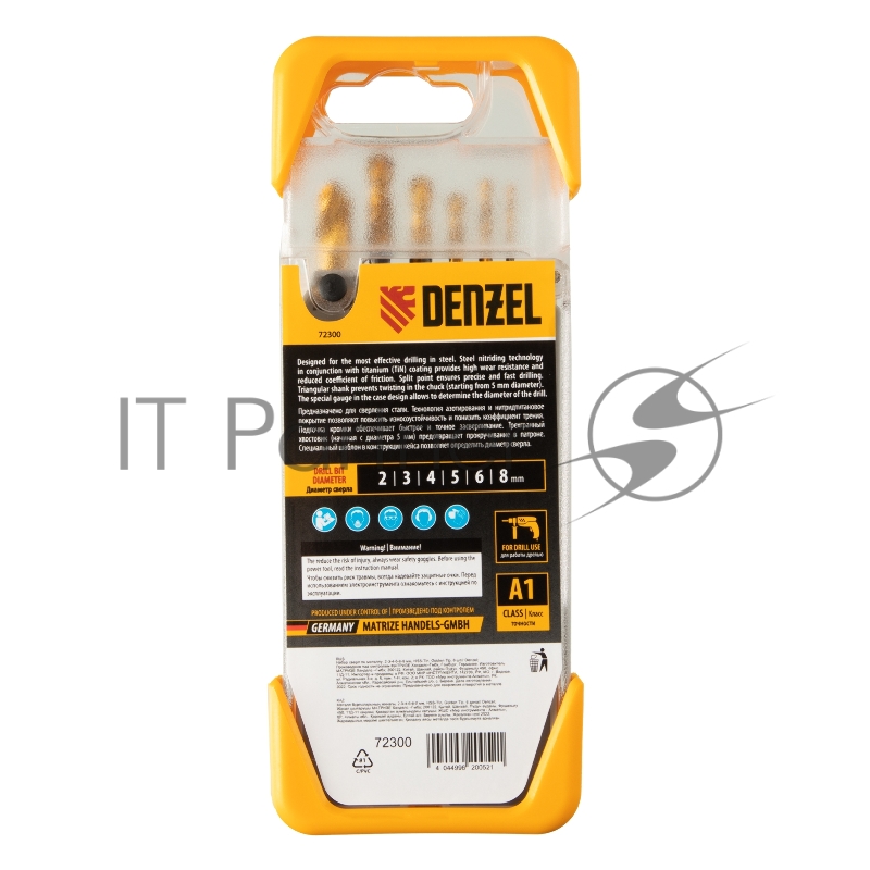 Набор сверл по металлу, 2-3-4-5-6-8 мм, HSS-Tin, Golden Tip, 6 шт// Denzel