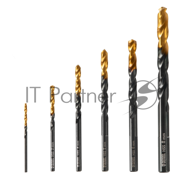 Набор сверл по металлу, 2-3-4-5-6-8 мм, HSS-Tin, Golden Tip, 6 шт// Denzel