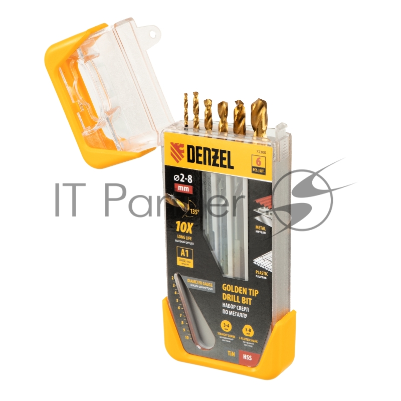 Набор сверл по металлу, 2-3-4-5-6-8 мм, HSS-Tin, Golden Tip, 6 шт// Denzel
