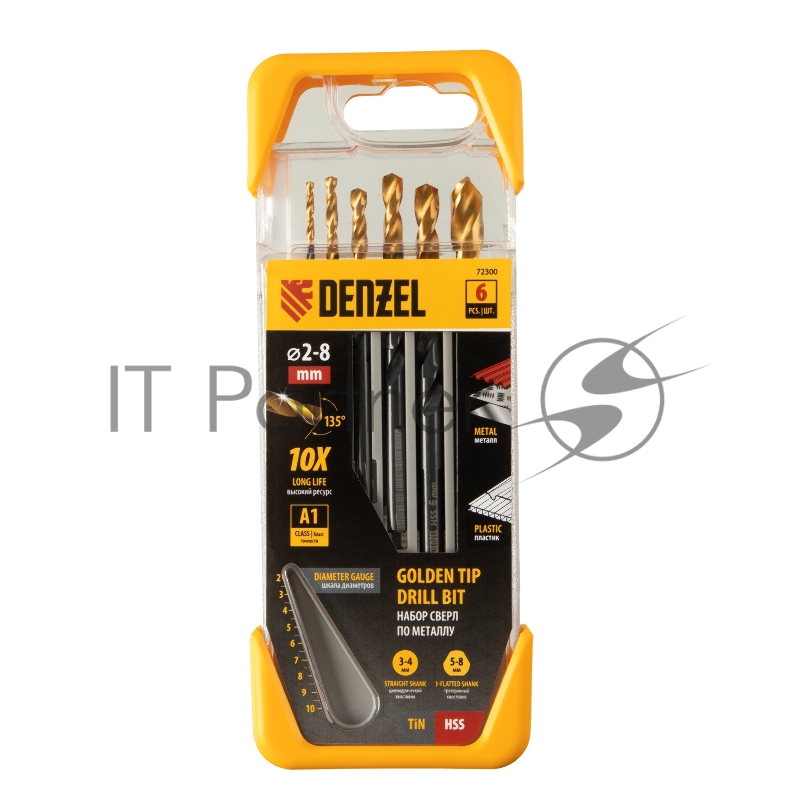 Набор сверл по металлу, 2-3-4-5-6-8 мм, HSS-Tin, Golden Tip, 6 шт// Denzel