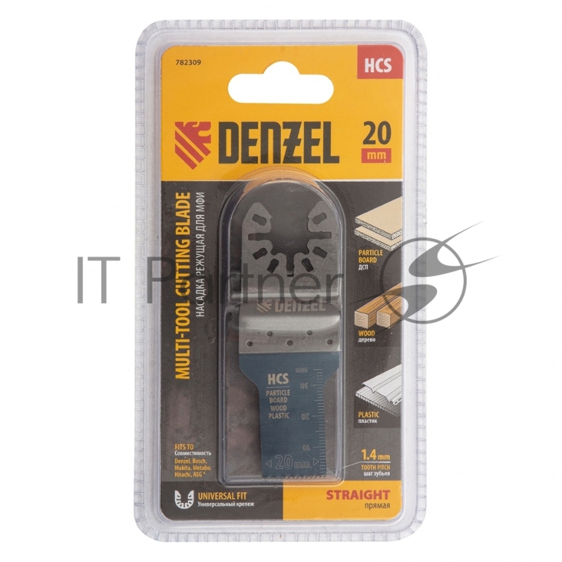 Насадка для МФИ режущая пазовая прямая, HCS, по дереву, 20 х 1,4 мм, мелкий зуб// Denzel