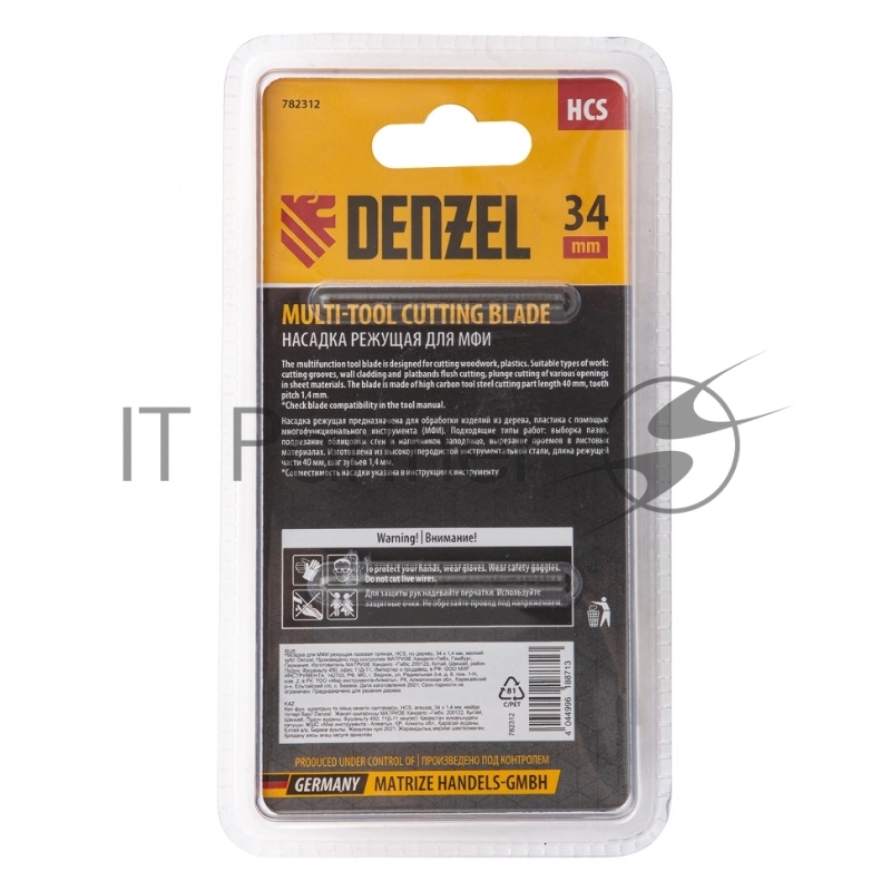 Насадка для МФИ режущая пазовая прямая, HCS, по дереву, 34 х 1,4 мм, мелкий зуб// Denzel