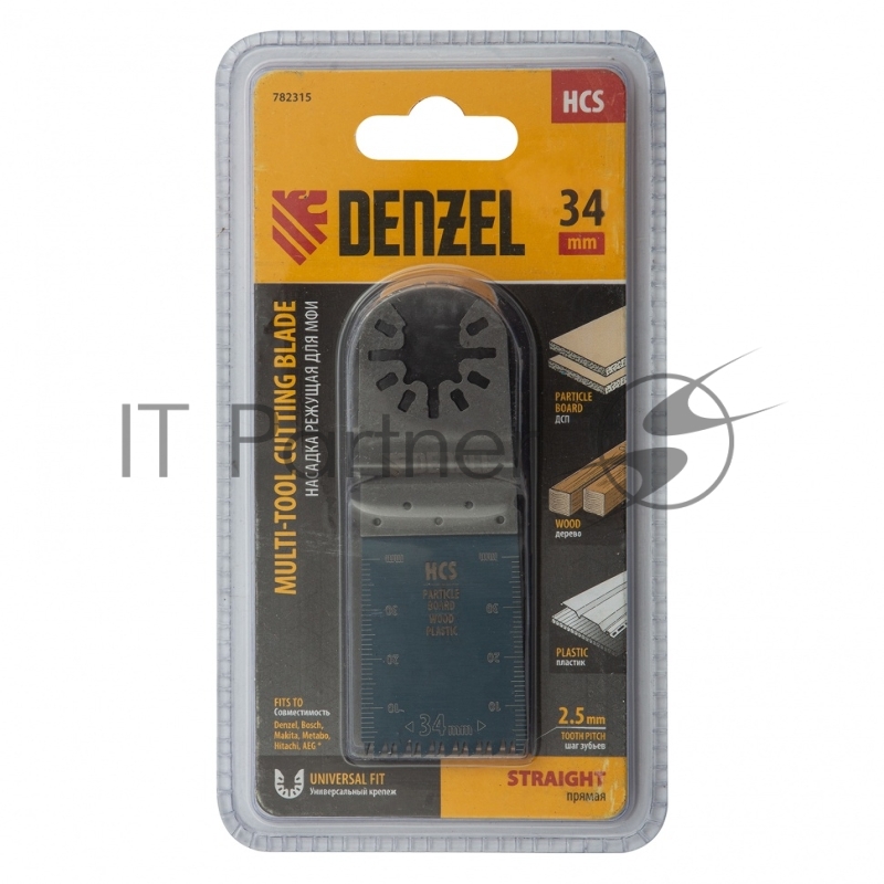 Насадка для МФИ режущая пазовая прямая, HCS, по дереву, ламинату, 34 х 2,5 мм, крупный зуб// Denzel