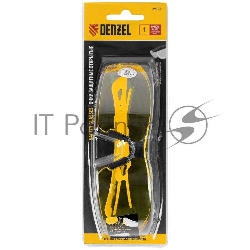 Очки защитные открытые, поликарбонатные, желтая линза, 2х комп.дужки// Denzel