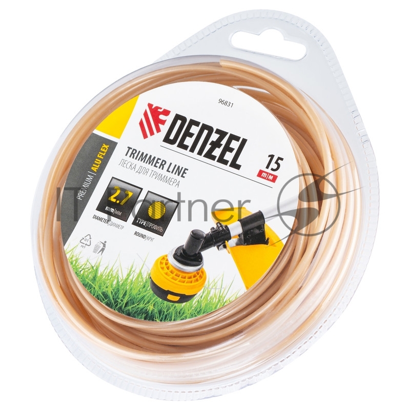 Леска для триммера армированная алюминием круглая, 2,7мм х 15м, блистер ALUFLEX// Denzel