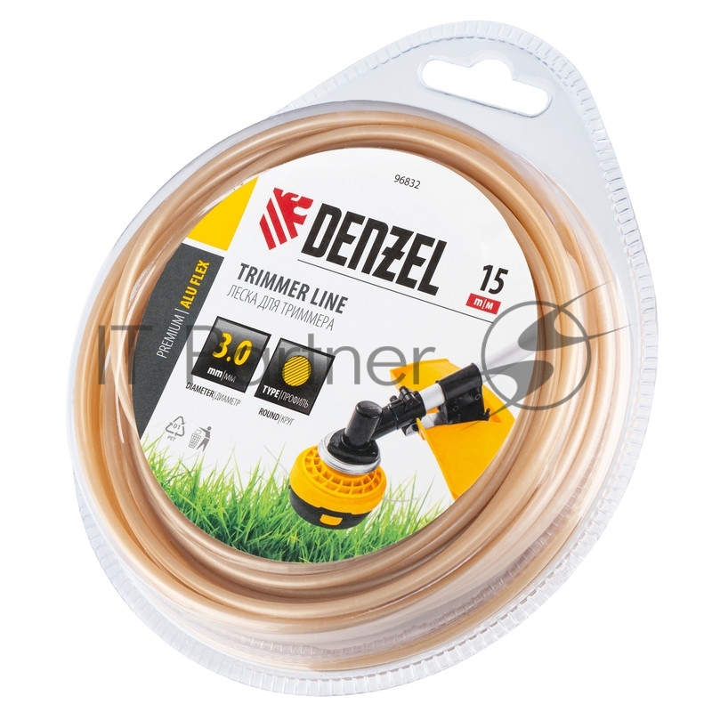 Леска для триммера армированная алюминием круглая, 3,0мм х 15м, блистер ALUFLEX// Denzel