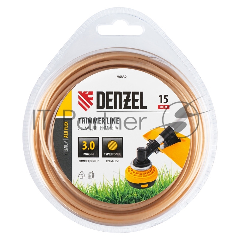 Леска для триммера армированная алюминием круглая, 3,0мм х 15м, блистер ALUFLEX// Denzel