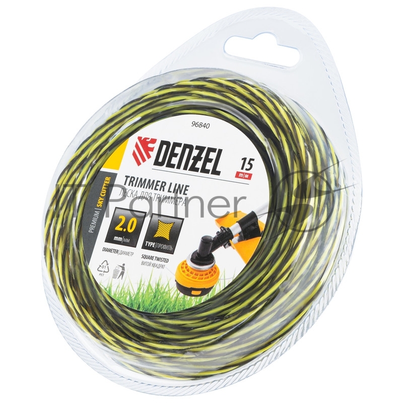 Леска для триммера двухкомпонентная витая квадратная, 2,0мм х 15м, блистер SkyCutter// Denzel
