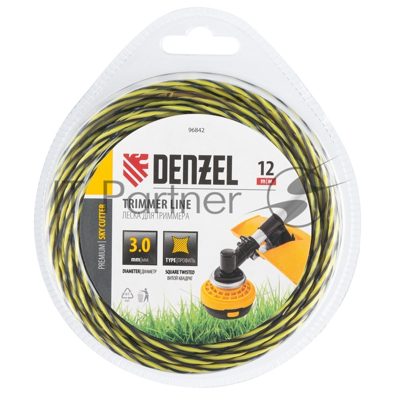 Леска для триммера двухкомпонентная витая квадратная, 3,0мм х 12м, блистер SkyCutter// Denzel