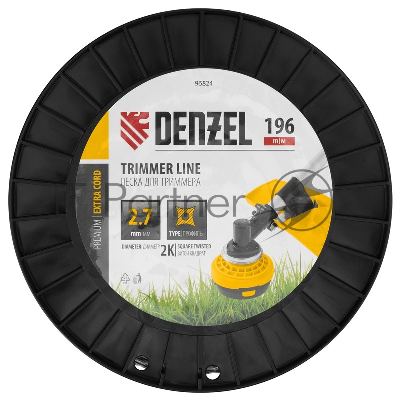 Леска для триммера двухкомпонентная витой квадрат, 2,7мм х 196м, на DIN катушке EXTRA CORD// Denzel