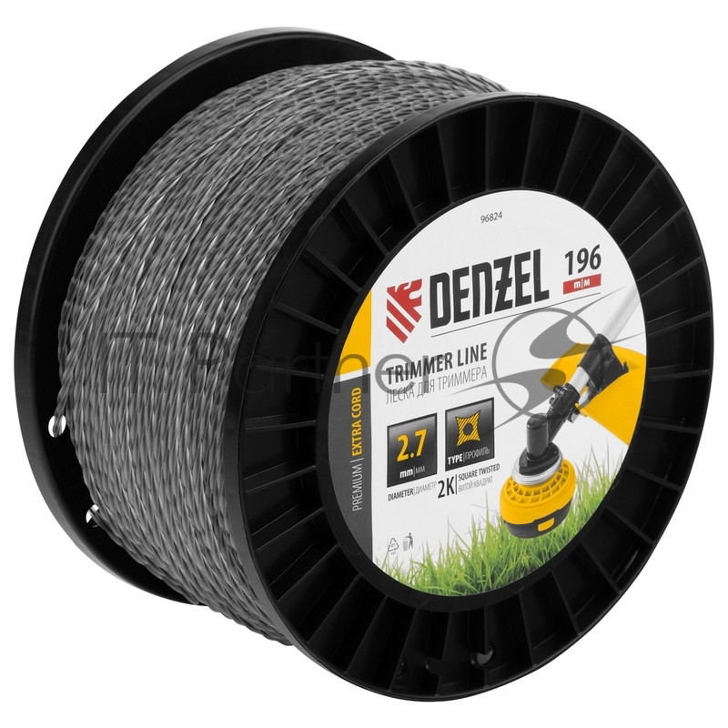 Леска для триммера двухкомпонентная витой квадрат, 2,7мм х 196м, на DIN катушке EXTRA CORD// Denzel