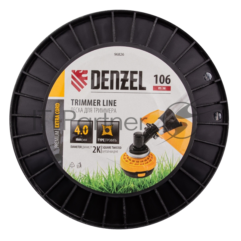 Леска для триммера двухкомпонентная витой квадрат, 4,0мм х 106м, на DIN катушке EXTRA CORD// Denzel