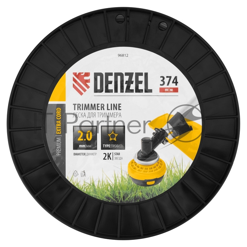 Леска для триммера двухкомпонентная звезда, 2,0мм х 374м, на DIN катушке EXTRA CORD// Denzel
