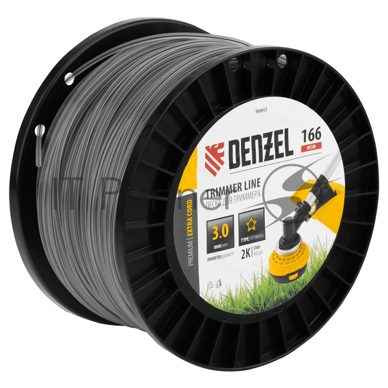 Леска для триммера двухкомпонентная звезда, 3,0мм х 166м, на DIN катушке EXTRA CORD// Denzel