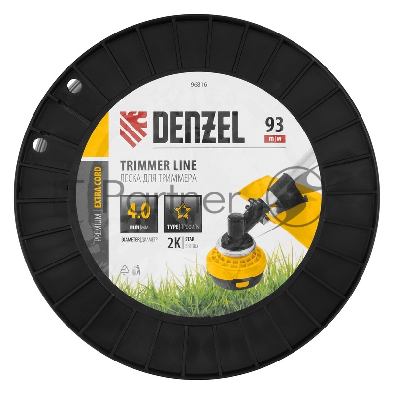 Леска для триммера двухкомпонентная звезда, 4,0мм х 93м, на DIN катушке EXTRA CORD// Denzel