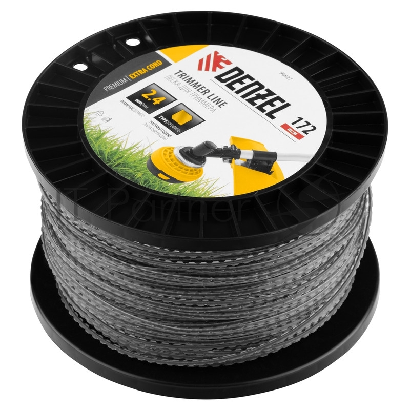 Леска для триммера двухкомпонентная зубчатый квадрат, 2,4мм х 172м, на DIN кат. EXTRA CORD// Denzel