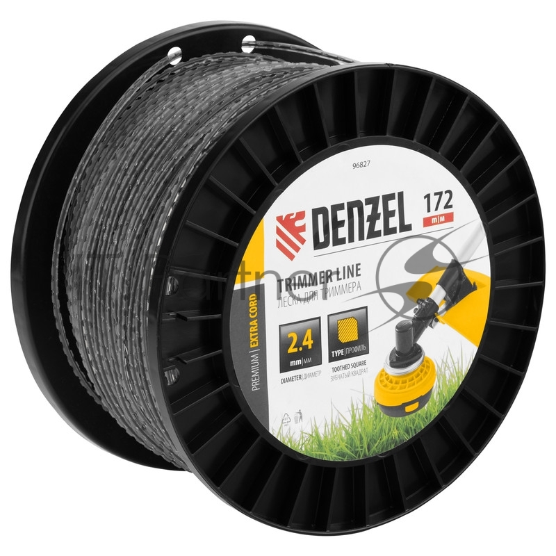Леска для триммера двухкомпонентная зубчатый квадрат, 2,4мм х 172м, на DIN кат. EXTRA CORD// Denzel