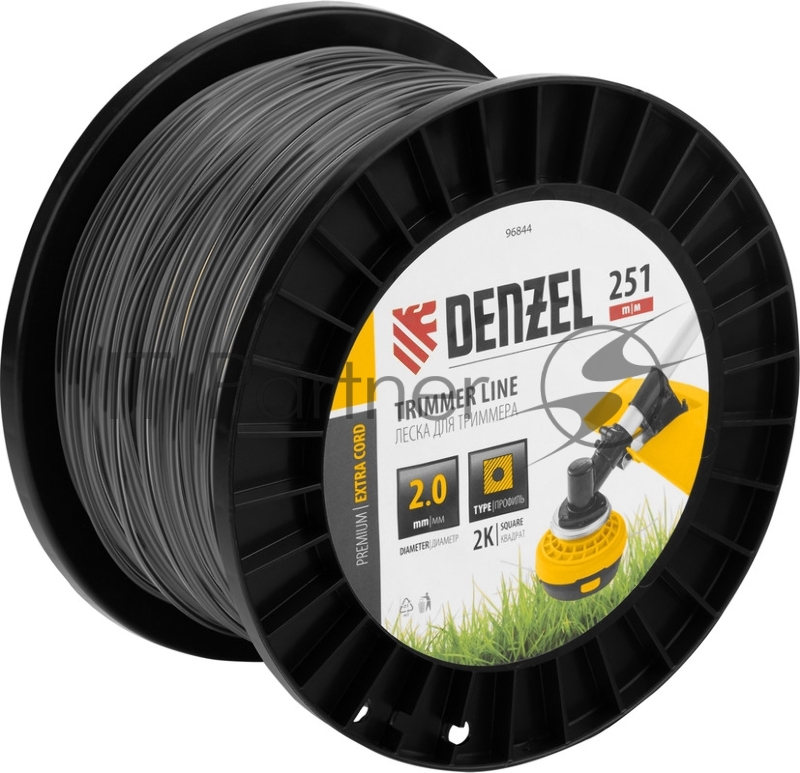 Леска для триммера двухкомпонентная квадрат, 2,0мм х 251м, на DIN катушке EXTRA CORD// Denzel