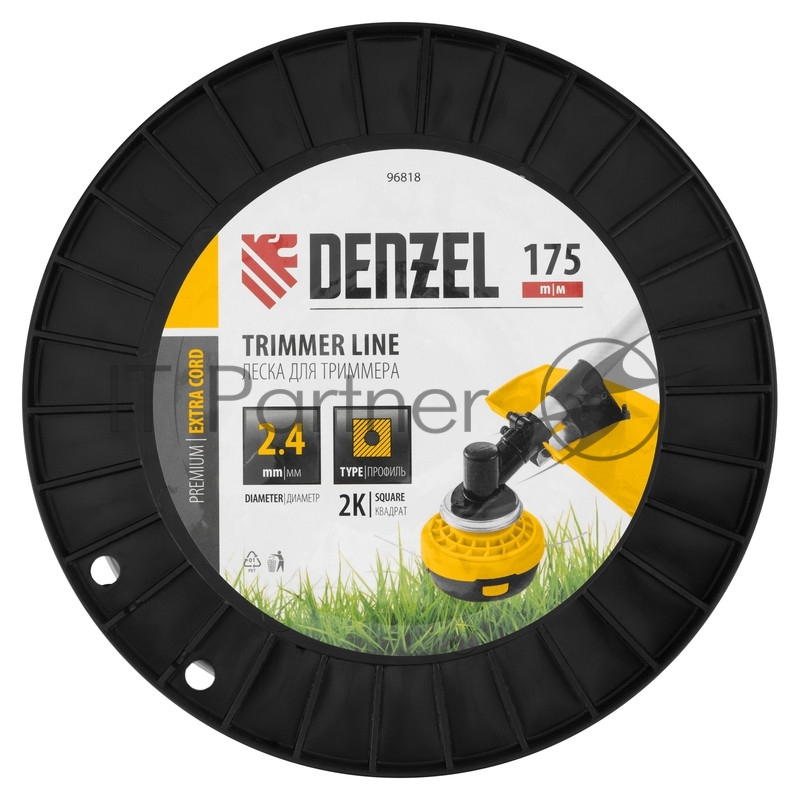 Леска для триммера двухкомпонентная квадрат, 2,4мм х 175м, на DIN катушке EXTRA CORD// Denzel