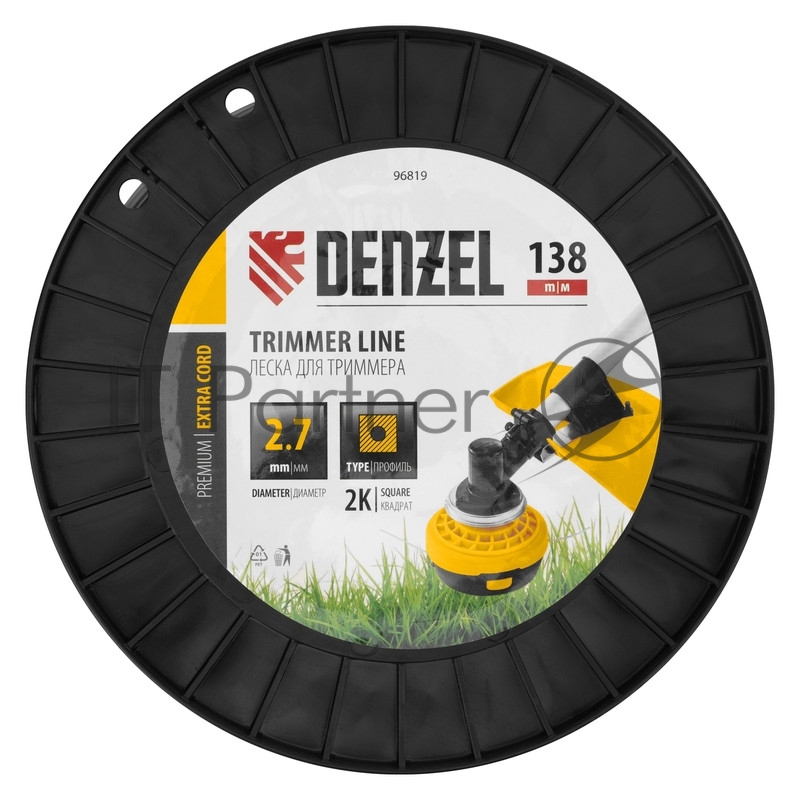 Леска для триммера двухкомпонентная квадрат, 2,7мм х 138м, на DIN катушке EXTRA CORD// Denzel