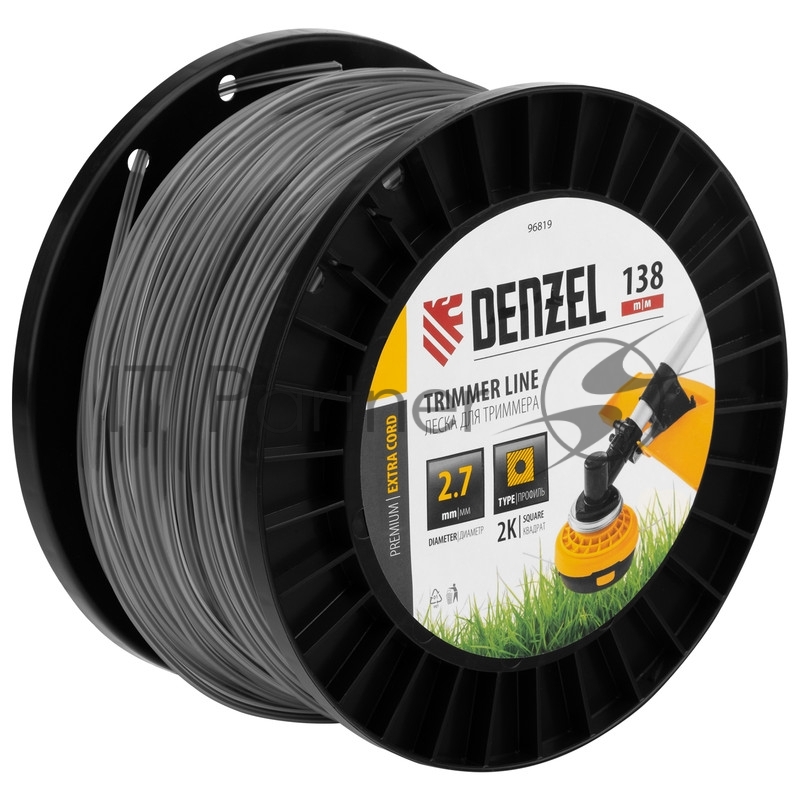 Леска для триммера двухкомпонентная квадрат, 2,7мм х 138м, на DIN катушке EXTRA CORD// Denzel